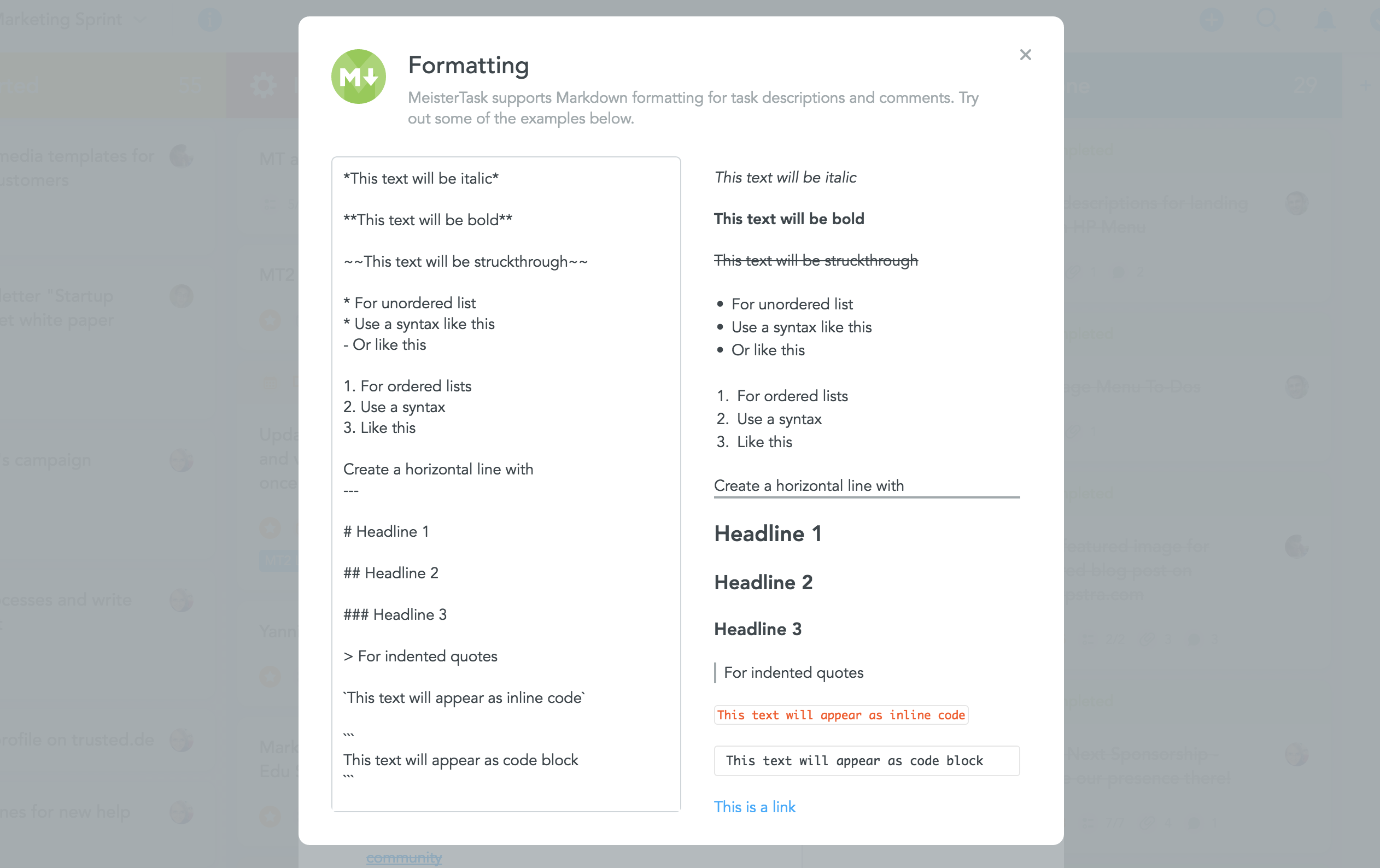 meistertask keyboard shortcuts