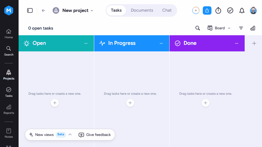 Switching from the board to the Documents tab, which lists the project's documents