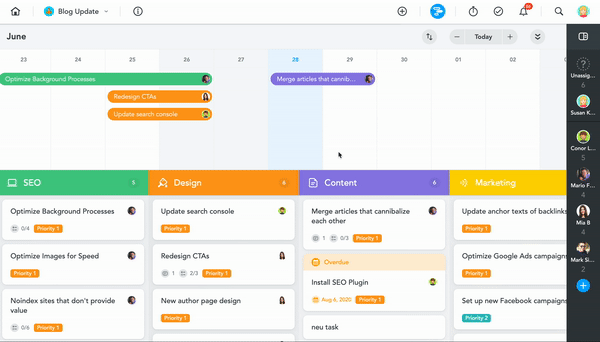 GIF of dragging task edges to adjust dates on the Timeline