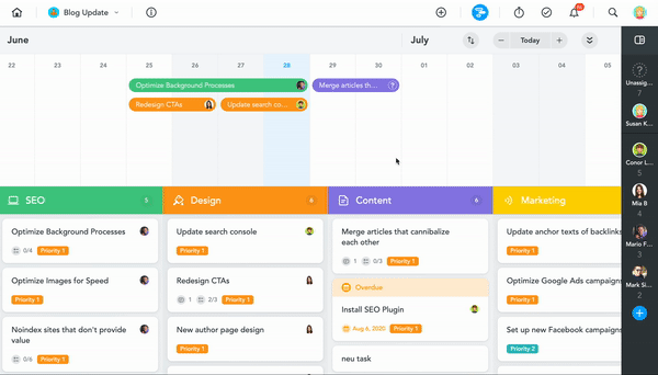 GIF of clicking a user avatar on a Timeline task to change the assignee