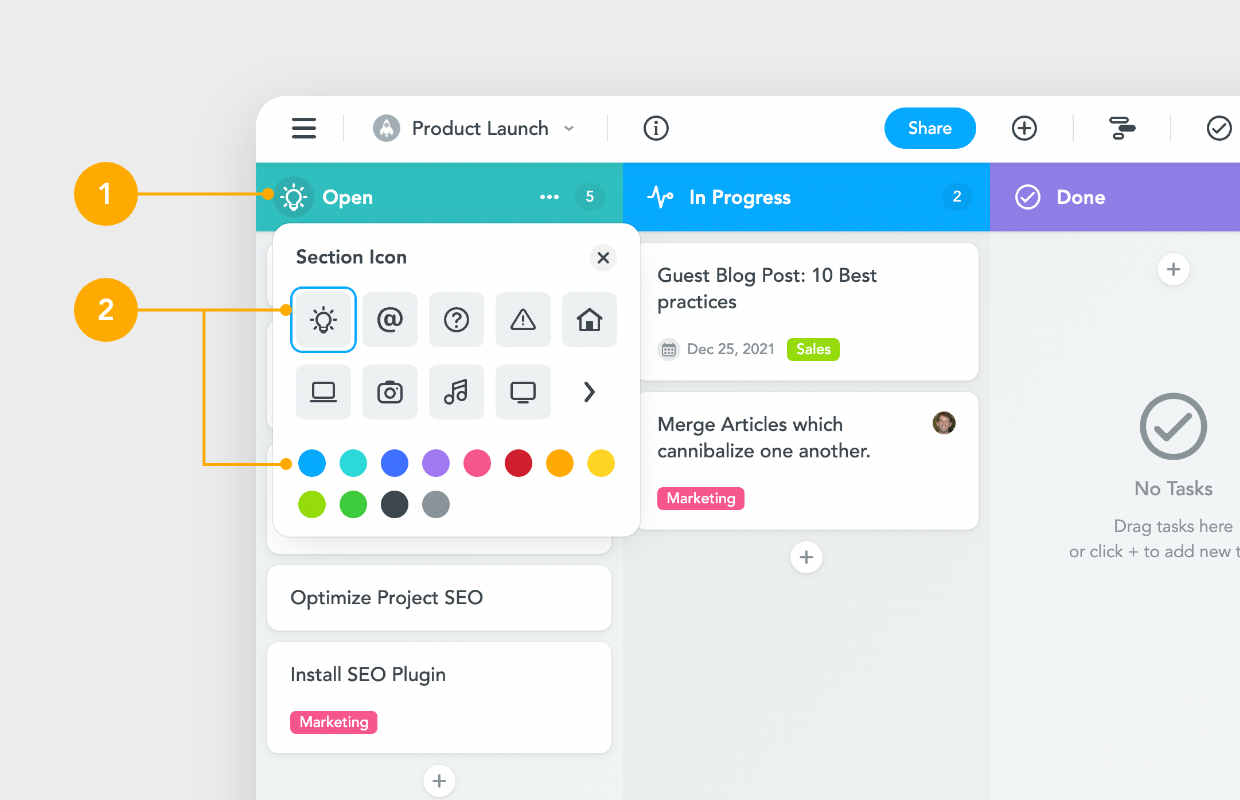 Manage Project Sections – MeisterTask