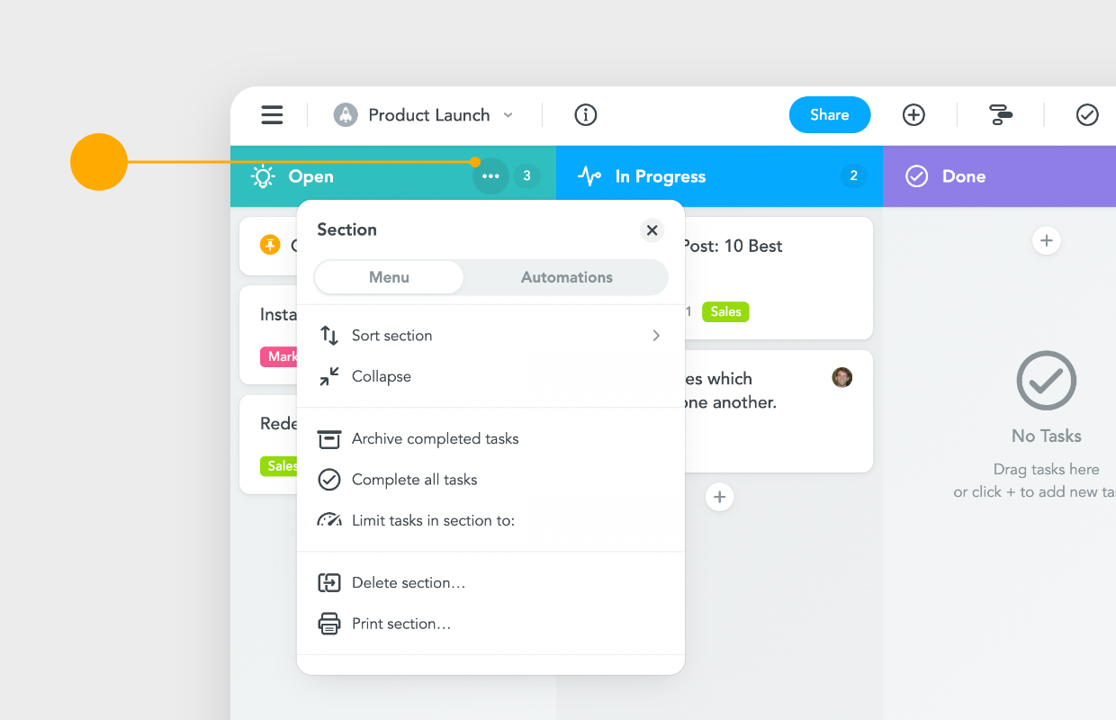 Manage Project Sections – MeisterTask
